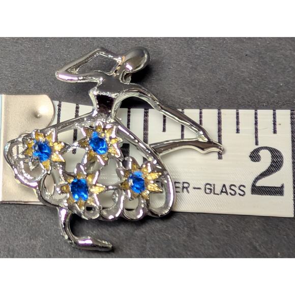 Vtg Ballerina Silvertone Pin Brooch 1.5" GERRY'S SIGNED Blue Rhinestones Dancer - Picture 6 of 7